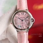 Copy Balloon Blue Cartier Wave Pink Dial V6 Watch with Pink Leather Strap